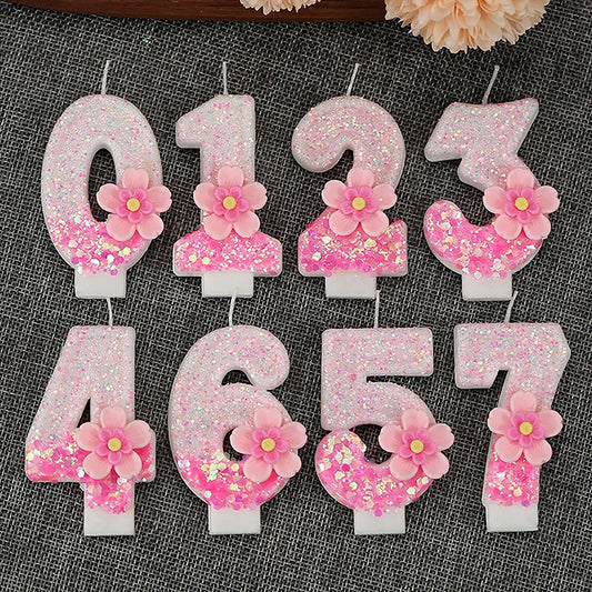 Color-Changing Number Birthday Candle 0–9 – Flower Cake Topper Decoration