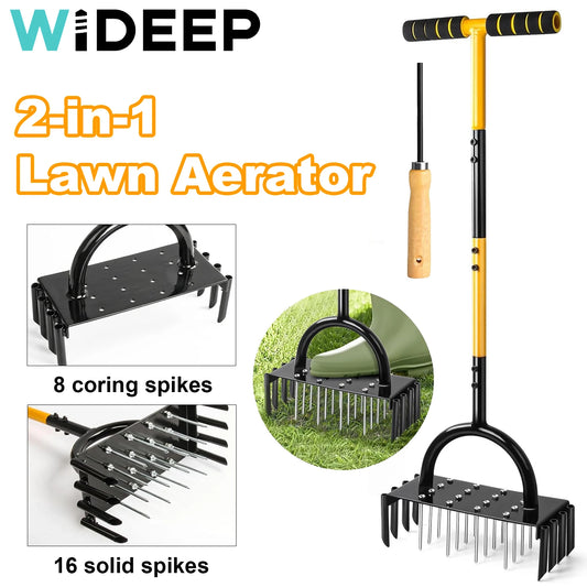 2-in-1 Manual Lawn Aerator โ Metal Spikes & Corer Plugs