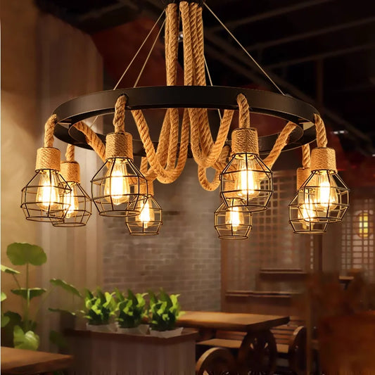 Industrial Rustic Rope Pendant Light