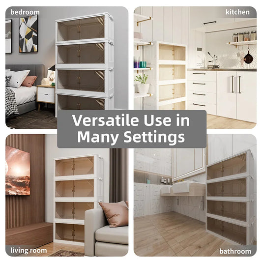 4-Pack Transparent Plastic Storage Cabinets โ 31.5โ/35.4โ Wide, Foldable & Stackable Closet Organizer Bins