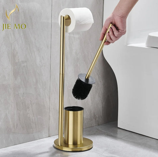 Stainless Steel Floor-to-Ceiling Toilet Brush & Paper Holder Stand