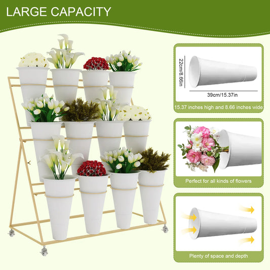 12PCS White Flower Display Buckets – Large Plastic Planters for Home & Garden