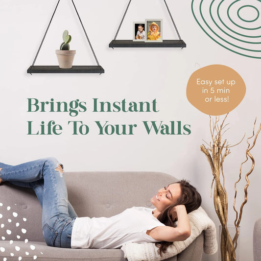 Hanging Rope Floating Shelf – Wall-Mounted Plant & Décor Shelf for Bedroom & Living Room