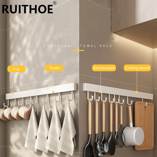 No-Punch Wall-Mounted Kitchen Hook Rack