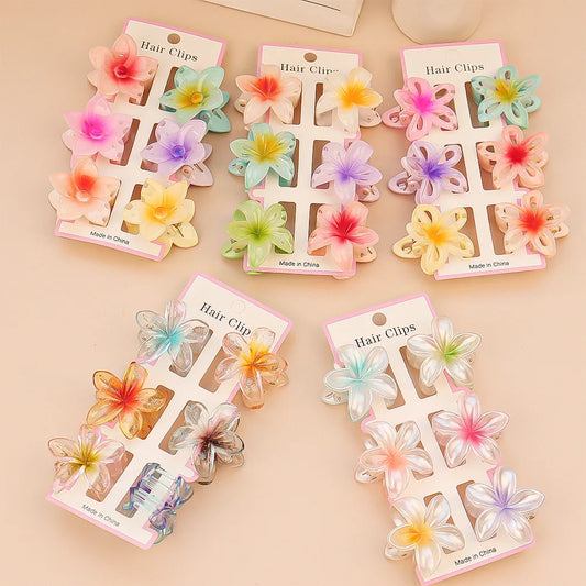 6pcs Colorful Transparent Flower Hair Claw Clips