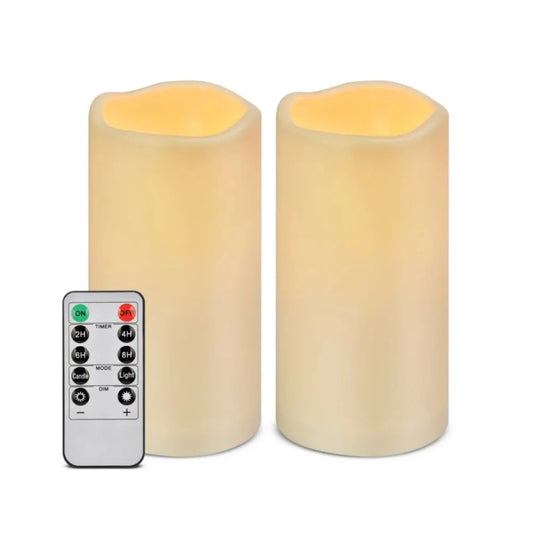 Candlium Flameless Pillar Candles – 6" Set of 2 Ivory, Battery Operated with Remote