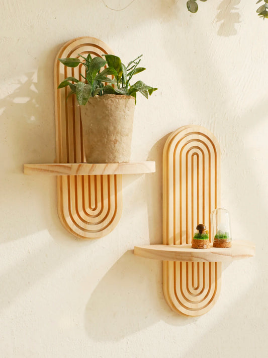 Boho Wooden Geometric Wall Shelf