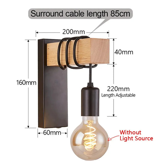 Retro Wooden Industrial LED Wall Lamp