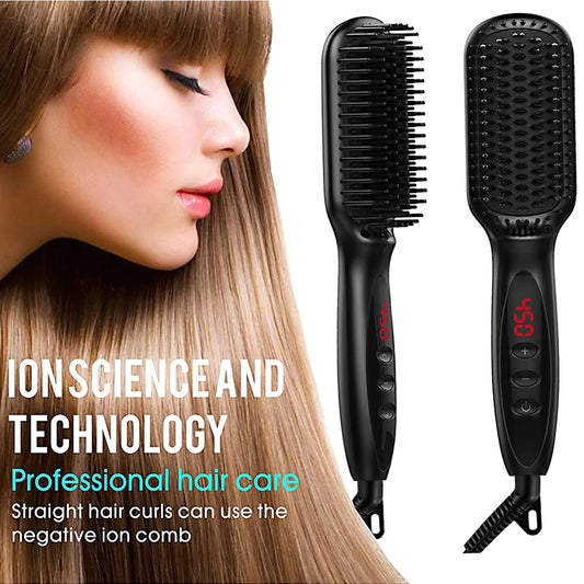 Electric Hair Straightener Brush – Ceramic Hot Comb for Hair & Beard
