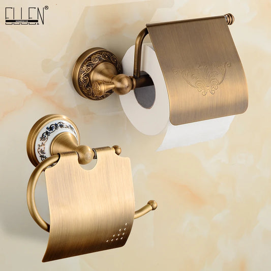 Antique Brass Wall-Mounted Toilet Paper Holder with Shelf