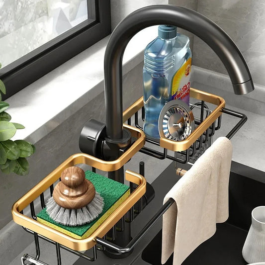 Non-Perforated Kitchen Faucet Storage Rack