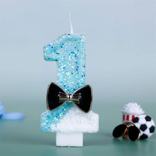 Blue Number Birthday Candle – Decorative White-Stitched Candle