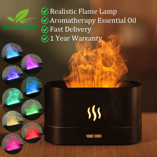 Kinscoter Aroma Diffuser & Ultrasonic Humidifier – LED Flame Lamp
