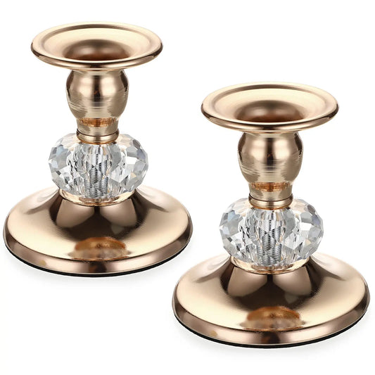 2PCS Gold Metal Taper Candlestick Holders