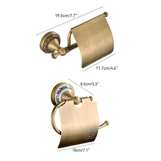 Antique Brass Wall-Mounted Toilet Paper Holder with Shelf