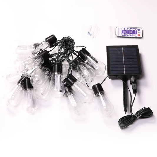 High-Brightness 20FT Solar String Lights – 20 S14 LED Bulbs, Shatterproof & Waterproof, Outdoor Garden Fairy Lights