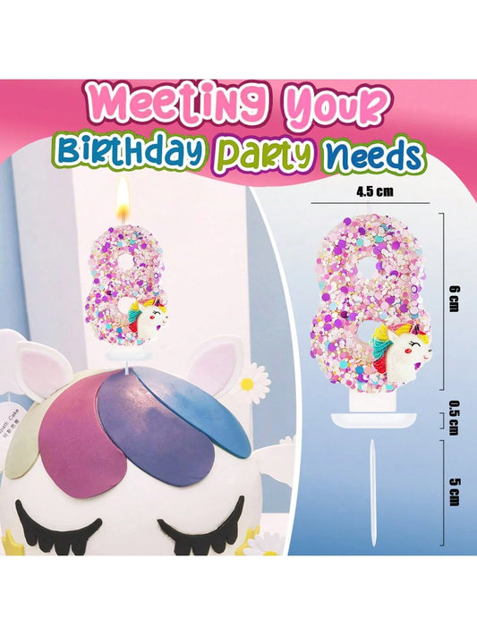 Unicorn Number Birthday Candle 0–9 – Party Cake Decoration