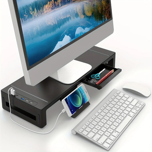Foldable Monitor Stand with USB 3.0 & Drawer