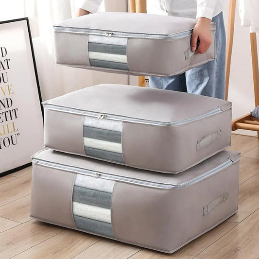 Foldable Clothes & Bedding Storage Bag โ Non-Woven Wardrobe Organizer for Pillows, Quilts & Blankets