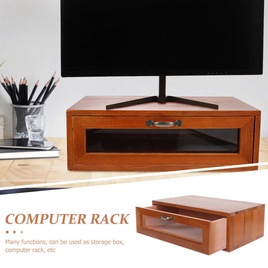 Vintage Wooden Monitor Riser with Drawer