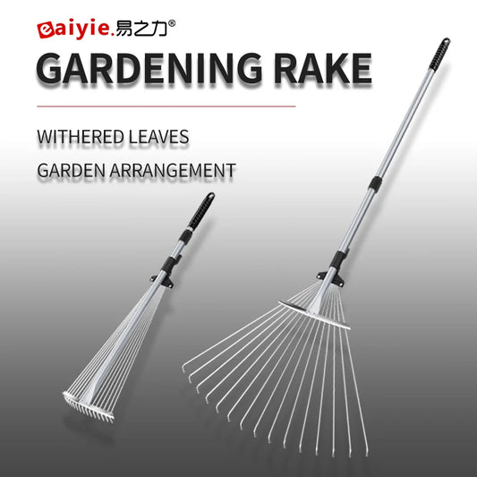 Garden Retractable Rake โ Stainless Steel, Large Size with Long Handle for Flower Pots & Outdoor Planting