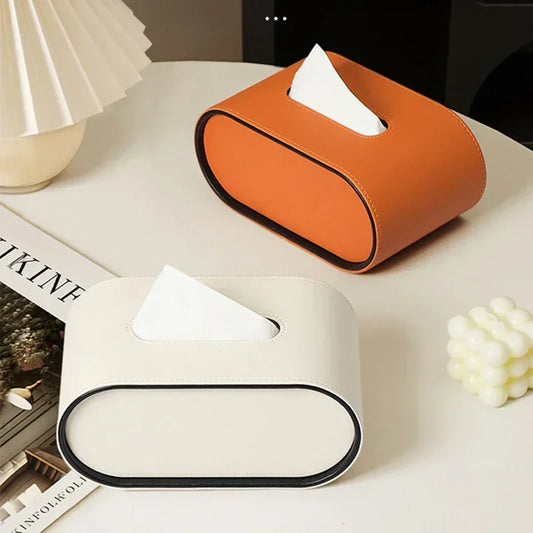 Luxury Oval Leather Tissue Box
