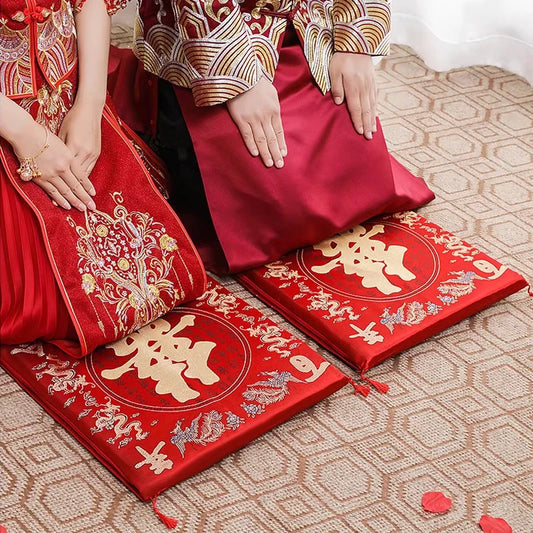 2 Pcs Chinese Style Red Wedding Seat Cushions โ Decorative Floor & Sofa Pads