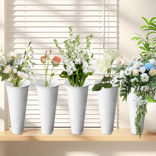 12PCS White Flower Display Buckets – Large Plastic Planters for Home & Garden