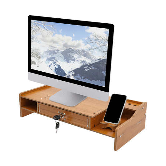 Wooden Monitor Stand with Lockable Drawer