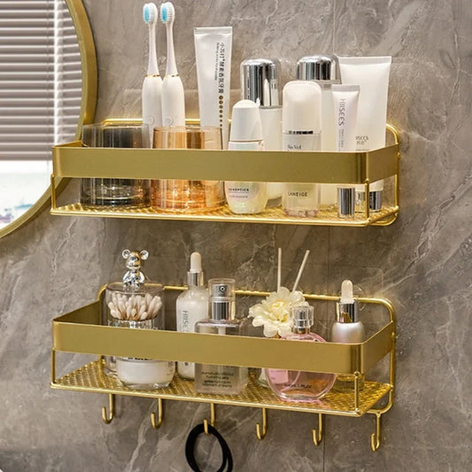 Gold Wall-Mounted Bathroom Storage Rack