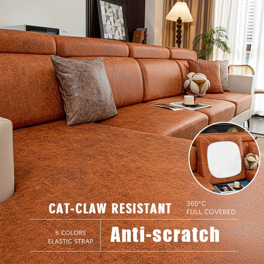 Leather-Look Stretch Sofa Cushion Covers