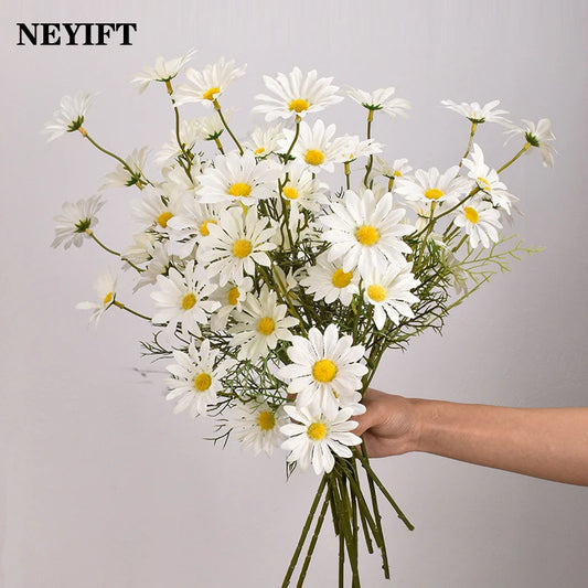 Artificial White Daisy Flower Bouquet – 3/5/10 Pcs Silk Fake Flowers for Home