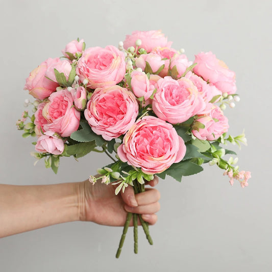 30cm Pink Silk Rose & Peony Bouquet