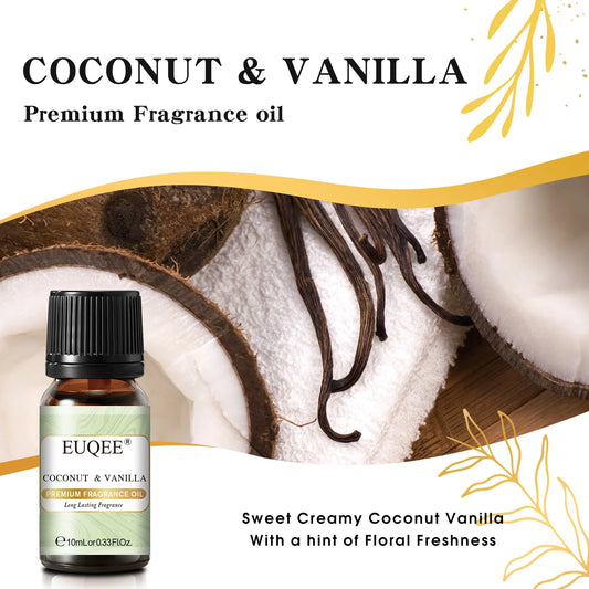 EUQEE 10ML Fragrance Oil – Coconut, Vanilla, Bubble Gum & More