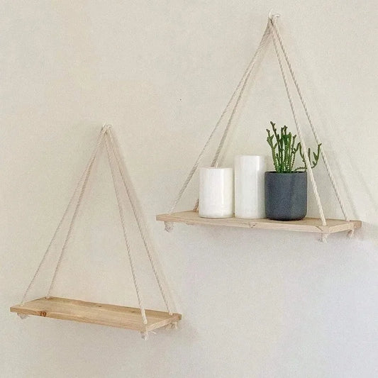 Wooden Swing Hanging Wall Shelf