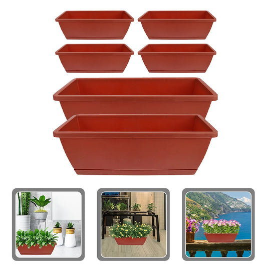 6pcs Large Rectangular Balcony Planting Pots – Plastic Flower & Succulent Planters for Garden & Indoor Use
