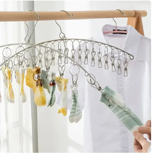 Stainless Steel Drying Hanger with 10/20 Pegs โ Clothes & Accessory Organizer