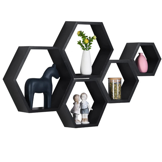 Wooden Hexagon Floating Shelves – Honeycomb Wall Storage for Living Room & Bedroom