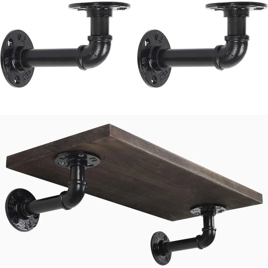 Industrial Iron Pipe Shelf Brackets (4-Pack)