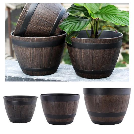 Large Resin Barrel Planter