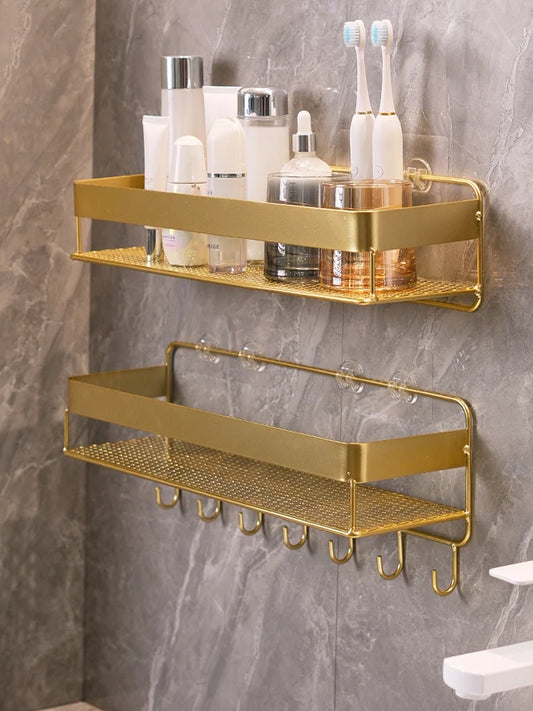 Gold Wall-Mounted Bathroom Storage Rack