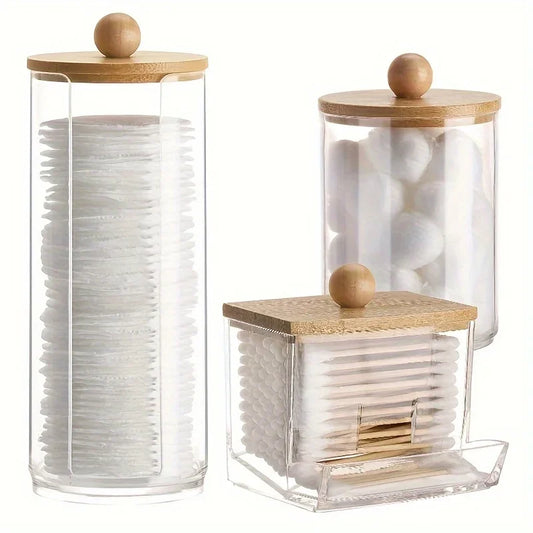 3pcs Clear Cotton Swab & Pad Holder Set