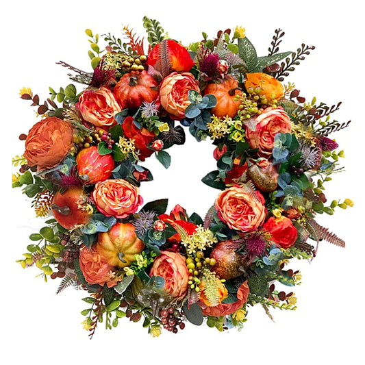 Autumn Peony Pumpkin Wreath