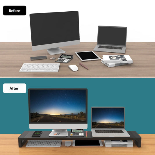 Dual Monitor Stand with Printer & Laptop Support