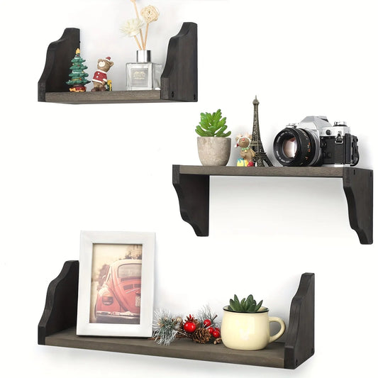 3pcs Rustic Floating Wood Shelves