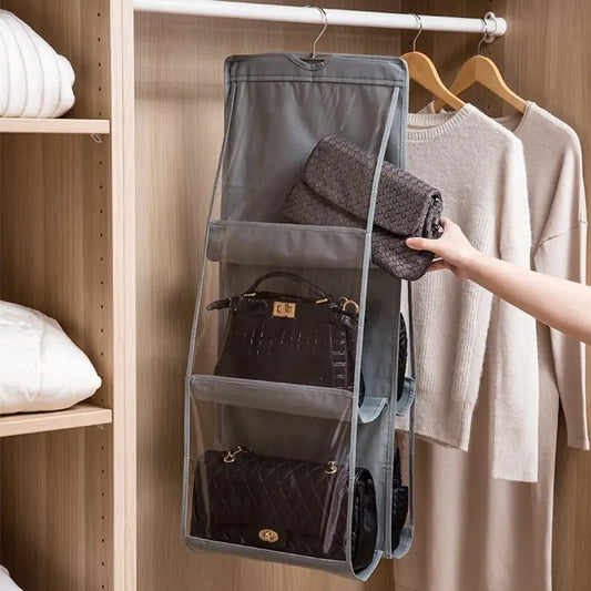 6-Pocket Hanging Handbag & Accessory Organizer โ Waterproof Wardrobe Storage Bag with Hanger