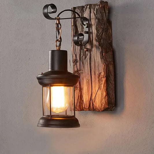 Antique Industrial Wood Wall Sconce