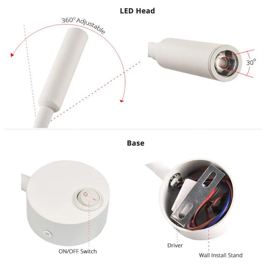 3W LED Bedside Reading Wall Lamp