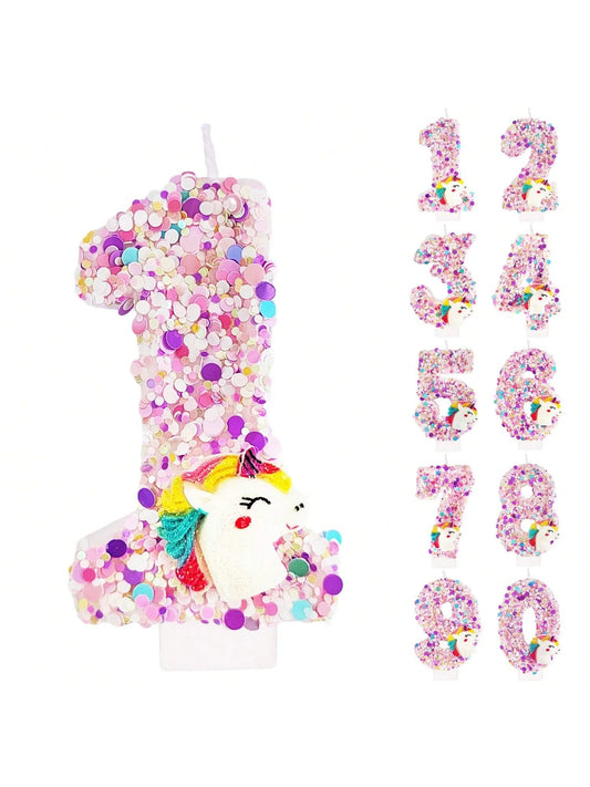 Unicorn Number Birthday Candle 0–9 – Party Cake Decoration