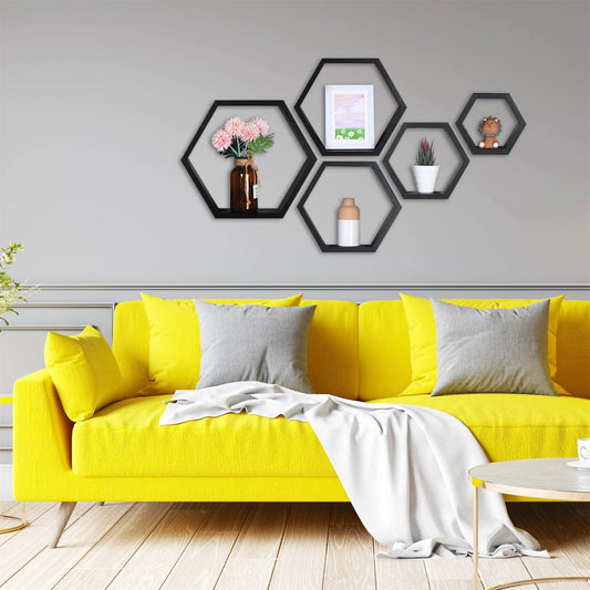 Wooden Hexagon Floating Shelves – Honeycomb Wall Storage for Living Room & Bedroom